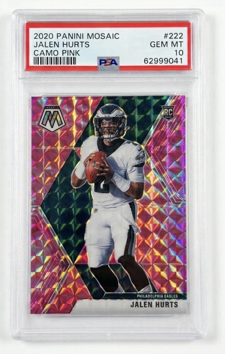 2020 Panini Mosaic Jalen Hurts Camo Pink RC #222 PSA 10 Gem Mint Eagles 🔥 view 1