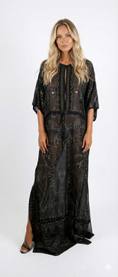 Roberto Cavalli  Black/Gold Printed Maxi Kaftan Tunic 42IT/4 8S
