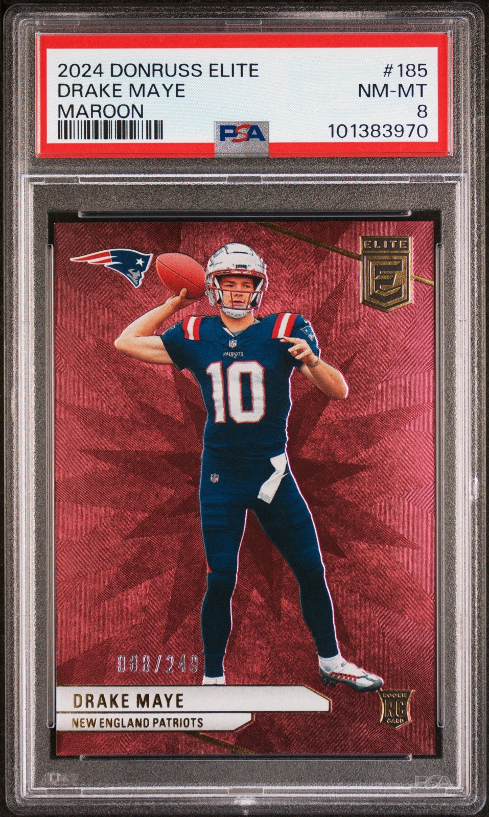 2024 Panini Donruss Elite - Rookies Drake Maye #185 Maroon /249 (RC)