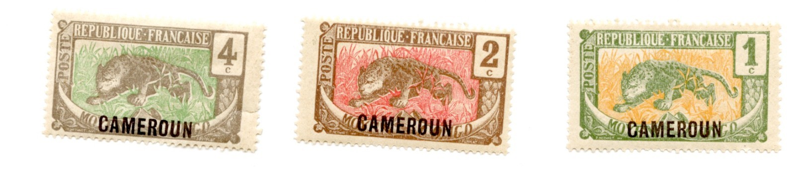 Cameroun Leopard Overprints 1c 2c 4c • French Mandate • Mint Hinged (3)