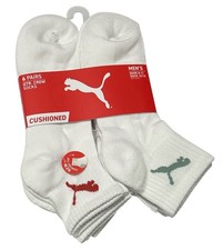 Puma Men's 6-Pair Cushioned Quarter Crew Socks Large 8-12   White