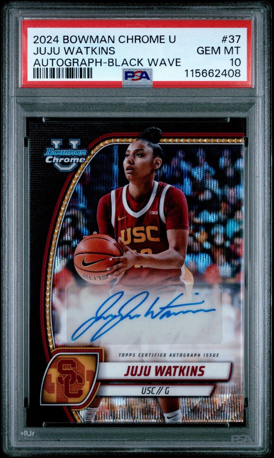 2024-25 Bowman Chrome U #37 JuJu Watkins Black Wave Refractor Auto PSA 10