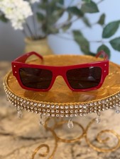MCM Red Rectangle Sunglasses MW0014 66A Studded Logo Designer w/ Case NEW 