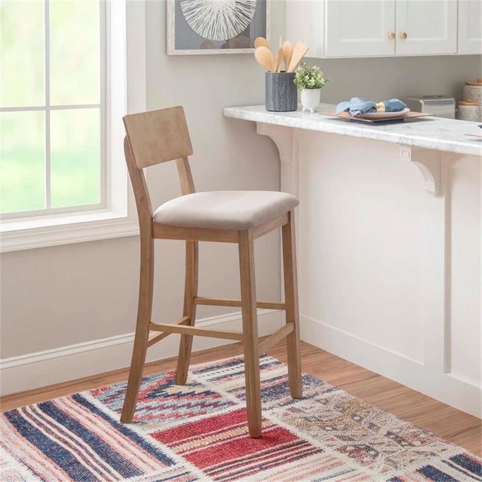 Linon Jordan Wood Bar Stool with Grey Padded Seat in Grey Wash Glaze Finish - Image 2 of 4