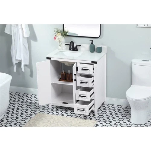 Elegant Decor Grant 32" MDF Single Bathroom Vanity with Backsplash in White - Picture 8 of 8