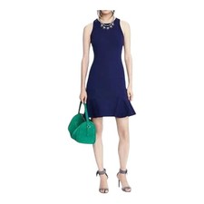 Banana Republic Ponte Dress Flounce Skirt Sleeveless Navy Blue Ruffle Hem Size 8