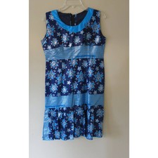 AFRICAN Handmade Ankara Dress Mid Length Sleeveless Floral Blue/Purple Ethnic
