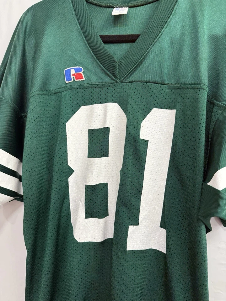 Camiseta deportiva de fútbol americano Russell vintage de los New York Jets verde/blanca #81 talla grande Foto 2 de 4