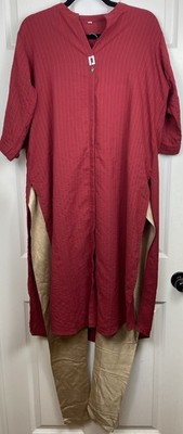 Men's Kurta Hindu Indian Top and Pant - XXL Maroon Gold