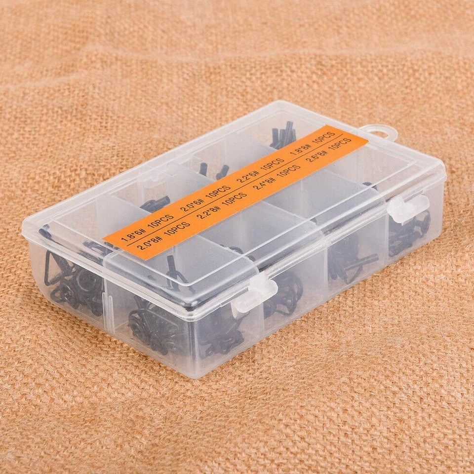 80PCS Ceramic Fishing Rod Guide Tips Top Eye Rings Line Repair Kit 8 Sizes Set - Image 3 of 4