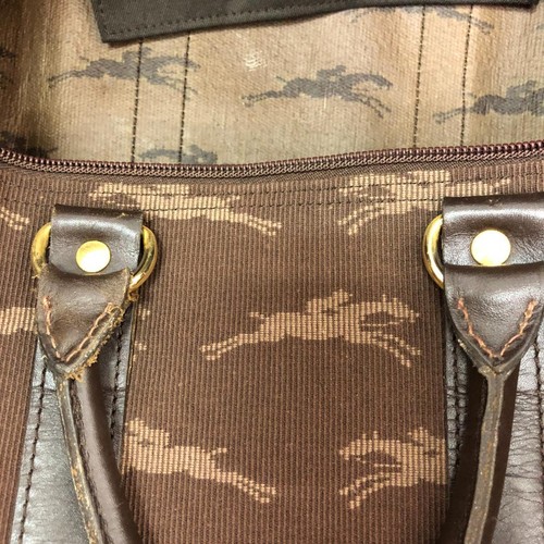 LONGCHAMP Logo Patterned Duffel Bag Travel Bag Brown Zipper Closure - Picture 9 of 17
