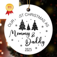 Baby Announcement Gifts, Our First Christmas as Mommy and Daddy Black 