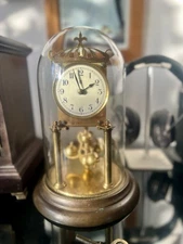 1906 Antique Badische Uhrenfabrik  400 Day Torsion Anniversary Clock Glass Dome