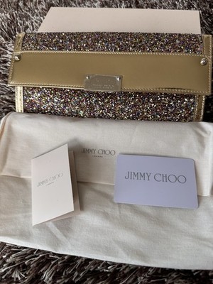 Jimmy Choo Gold Multicolor Glitter Clutch w/Dust Bag & Brand Card