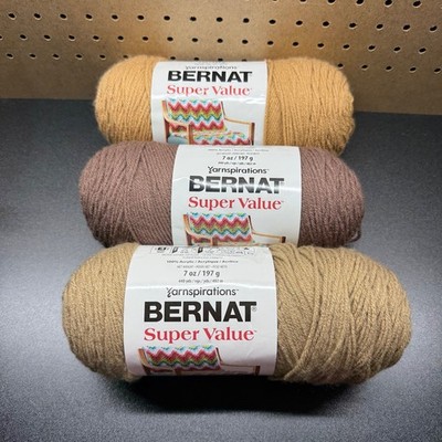Bernat Super Value Yarn earth toned shades, Topaz, Honey, Taupe lot of 3