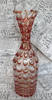 Schlanke Vase Girlanden Volant Rot Orange Murano Glas Design 50/60er Jahre TOPP!