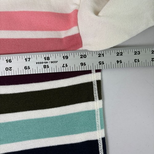 Suéter T By Talbots Cuello Capucha Mujer M Blanco Rosa Azul Rayas Pullover Bolsillo - Imagen 8 de 13