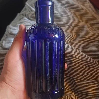 Cobalt Blue Glass Poison Bottle Embossed "POISON" Decorative Apothecary Style - Image 1 of 3