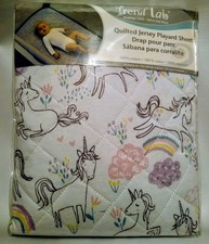 Trend Lab Quilted Jersey Playard Sheet Cotton Unicorn Rainbow Floral Print