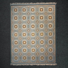 Hand Knotted Cotton Dhurrie Rug Color Beige, Brown, Sky Blue Design Carpet Rug