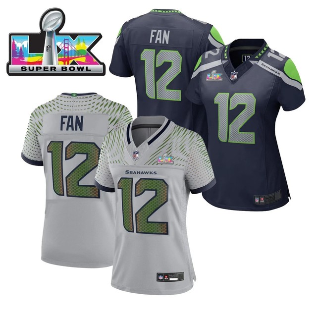 Women's Seahawks #12 Fan Super Bowl LX Patch Limited Stitched Jersey