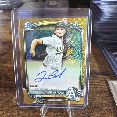 Jamie Arnold 2025 Bowman Draft Chrome 1st Gold Shimmer Refractor Auto /50