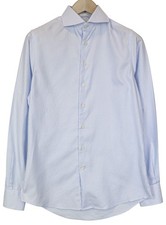 SUITSUPPLY Men's Formal Shirt 37/14.5 Extra Slim Blue Cotton Striped Pattern