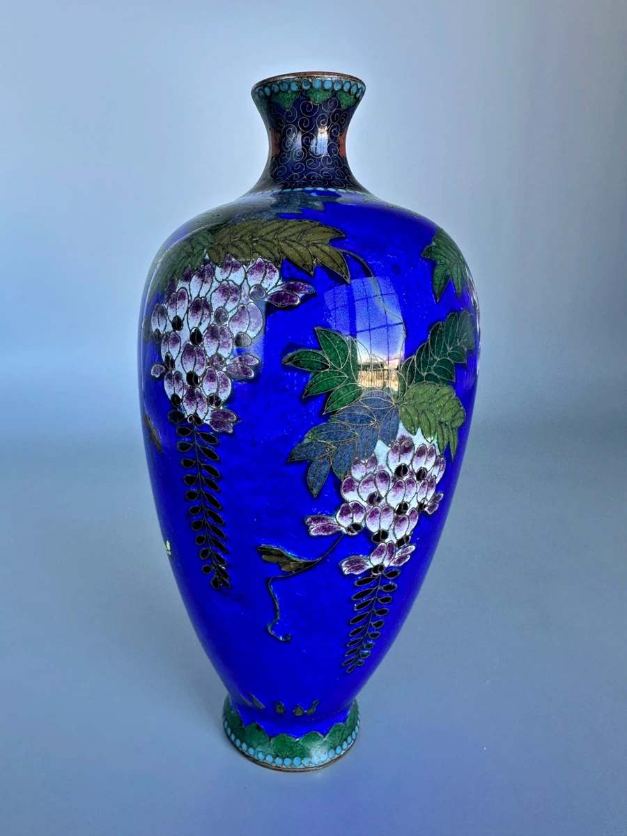 蓝色景泰蓝日本古董花瓶| eBay