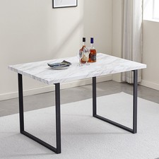 Modern Dining Table for 4 People,120cm Marble Top KitchenTable U Shape Metal Leg