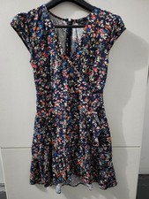J Crew Dress Womens 2 Blu Mini Short Sleeve Flare Faux Wrap Floral Ditsy Viscose