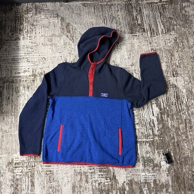 LL BEAN JACKE FLEECEPULLOVER GR. LARGE LEICHT TAILLIERT BLAU ROT ROBUST WARM
