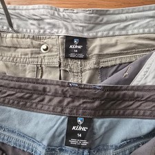 Kuhl sz 14 lot of 3 blue grey green flat front cotton shorts