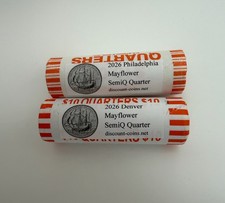 2026 P + D Mayflower Compact Uncirculated Quarter 2x $10 Rolls - IN HAND