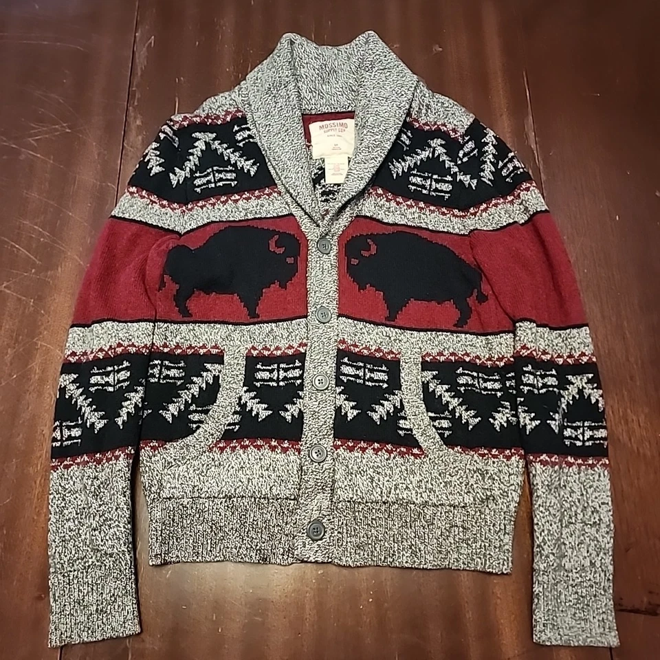 Vintage Mossimo Bison Cardigan Wool Blend Y2K Aztec Like Button Up Sweater - Image 2 of 4