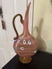 Vintage Italian Murano Style Millefiori Art Glass Ewer Pitcher Pink Amber 14”