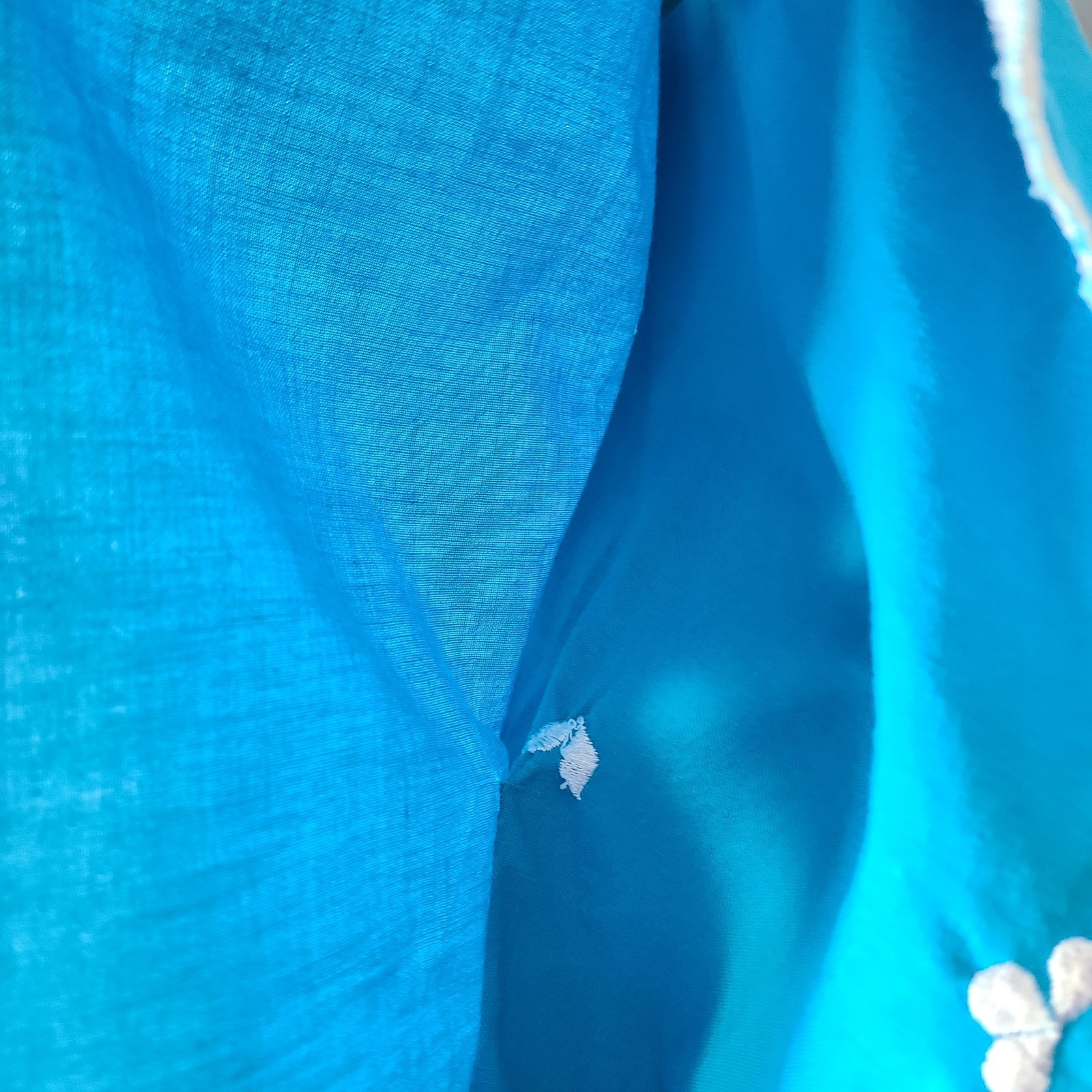 Vtg Kaftan Floral Embroidered Cottage Maxi Dress Sz Small Resort Cover Up Blue