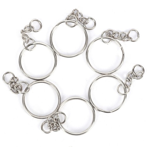 50x 25mm Polished Silver Keyring Keychain Split Ring Short Chain ...
