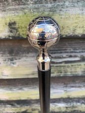 Victorian Nautical Globe Cane   Brass Handle Wooden Walking Stick Gift for Men