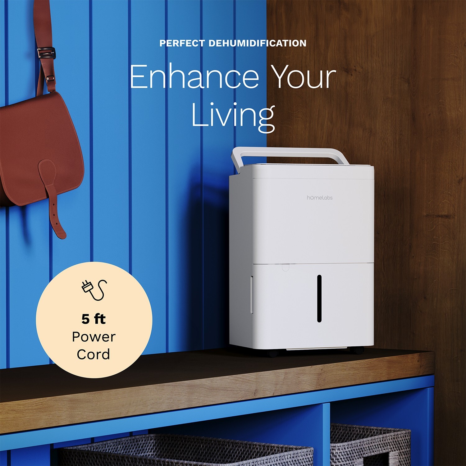 HomeLabs 8 Pint Dehumidifier White OPEN Box