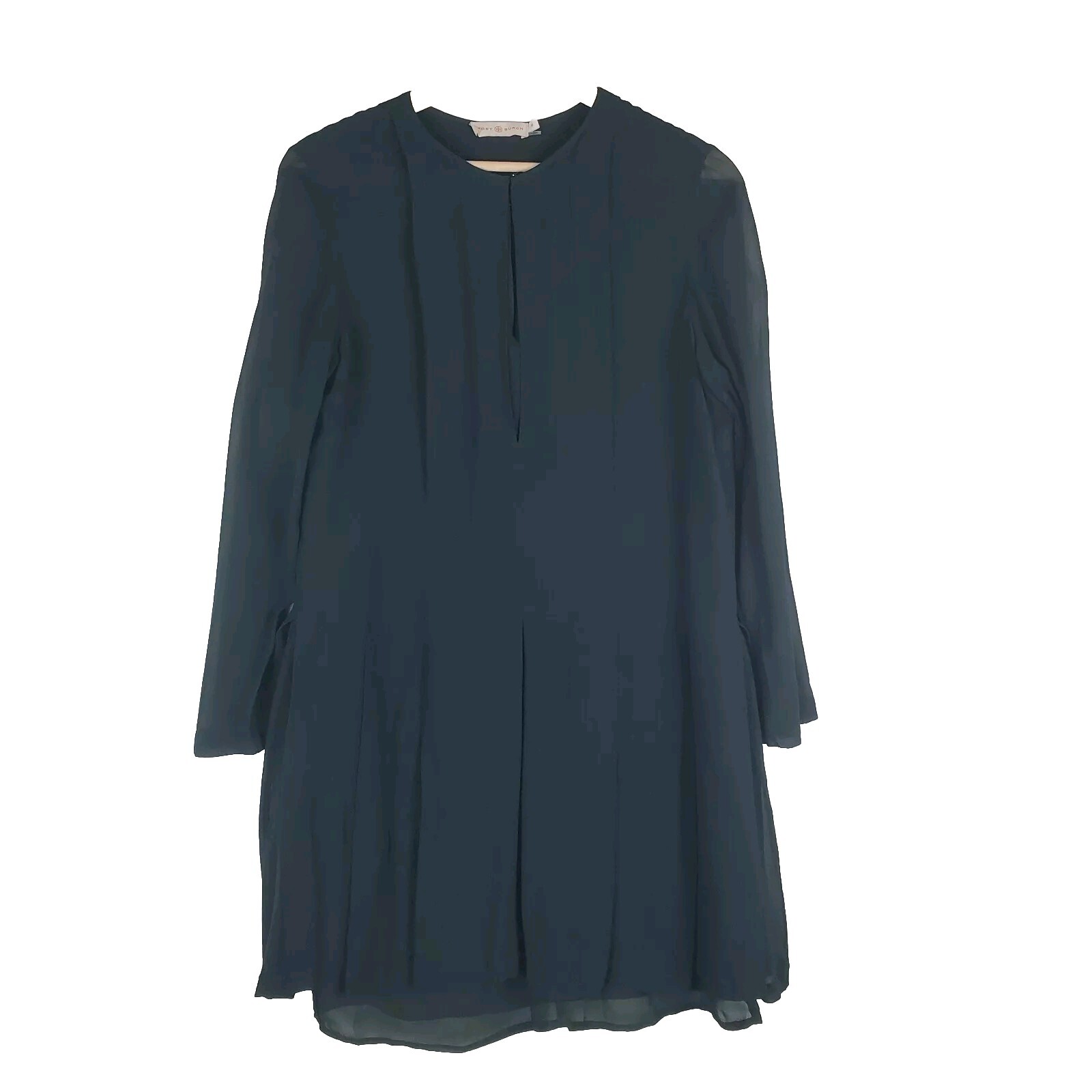 Tory Burch Silk Tunic Mini Dress Women 10 Hunter Green Layered Lagenlook Keyhole