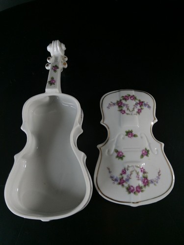 Caja de baratija de instrumentos de viola de porcelana vintage hecha en Japón - Imagen 9 de 16