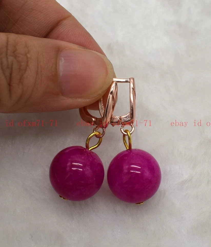 Encantadores pendientes colgantes redondos de piedras preciosas de 10/12/14 mm rosa Sugilite AAA+ Foto 3 de 4