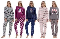 Ladies Fleece Pyjamas Printed Winter Soft Warm Crew Neck Gift PJ'S Nightwear