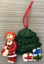 Vintage Clay Dough Christmas Ornament- Tree Presents Santa Girl Taiwan Red