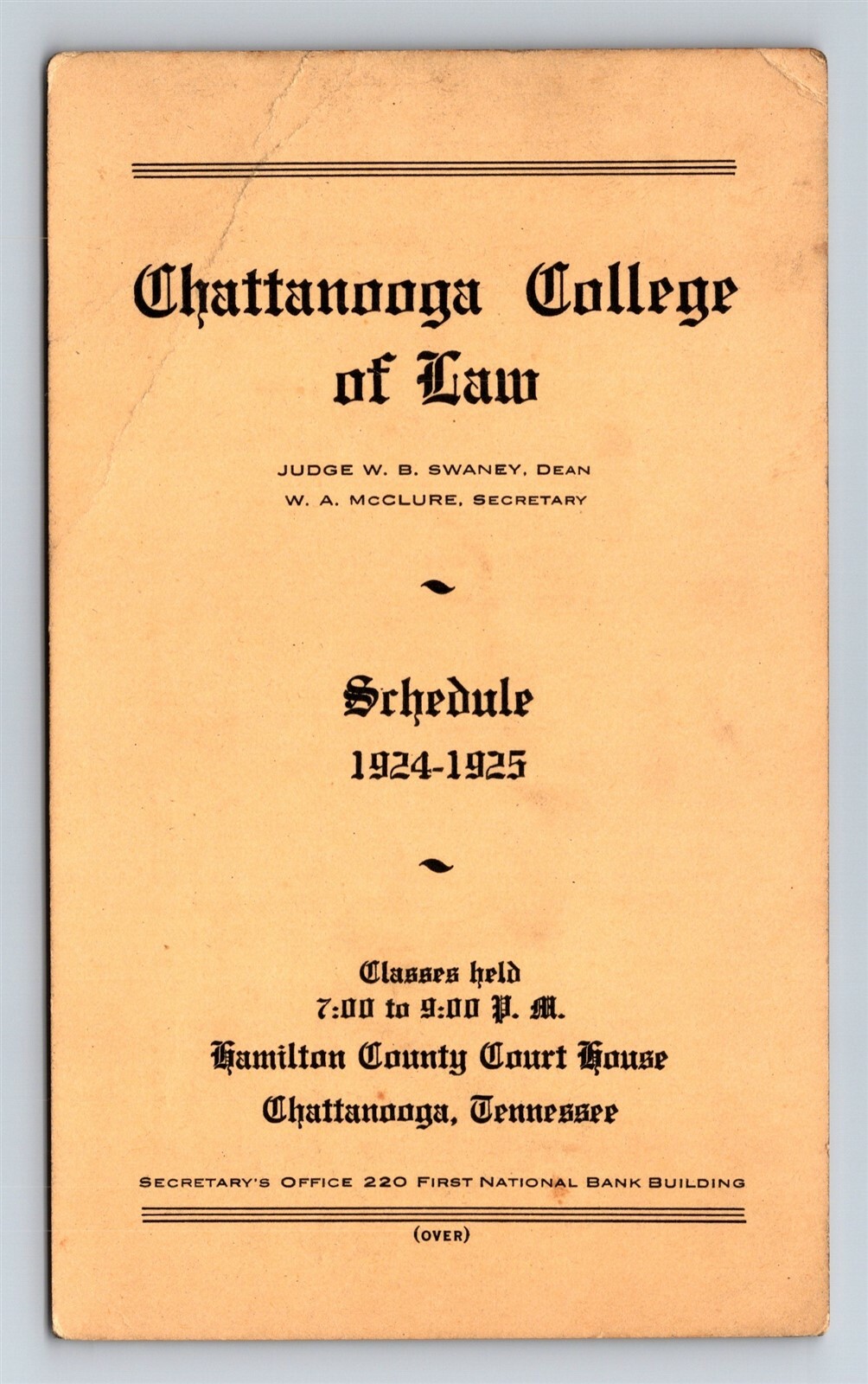 TN Tennessee Chattanooga College of Law 1924-25 Freshman Class Schedule X23  | eBay