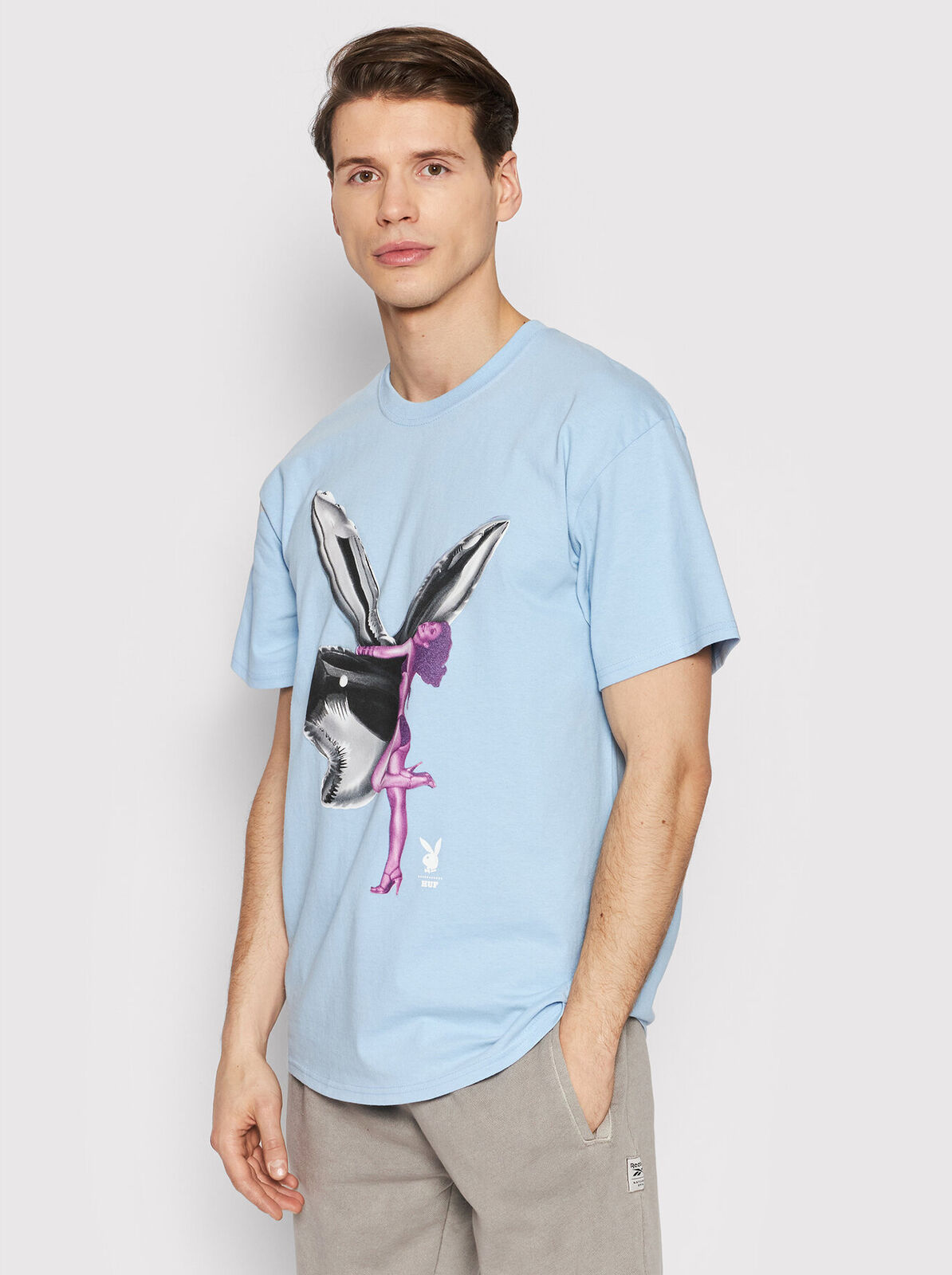 HUF x Playboy Bunny Balloon SS Lifestyle T-Shirt Men's Light Blue Casual Tee Top