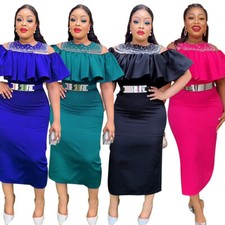 Fashion Women Ruffles Evening Party Bodycon Maxi Dress Bridesmaid Ball Gown Lady