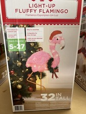 Indoor/outdoor Pre-lit Holiday Christmas Light-up Fluffy Flamingo 32  tall. NIB