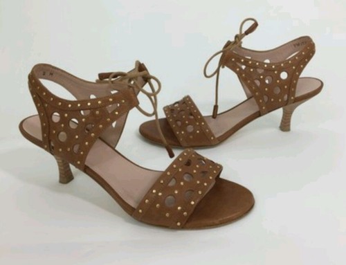 STUART WEITZMAN CIRCULAR $360 BROWN TOFFEE NAPPA LEATHER STUDDED SANDALS 38 7 - Picture 2 of 6