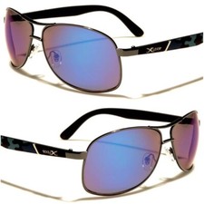 Designer Stylish Camouflage Temple Mens Rectangle Blue Mirrored Lens Sunglasses